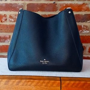 Kate Spade black pebbled leather triple compartment tote